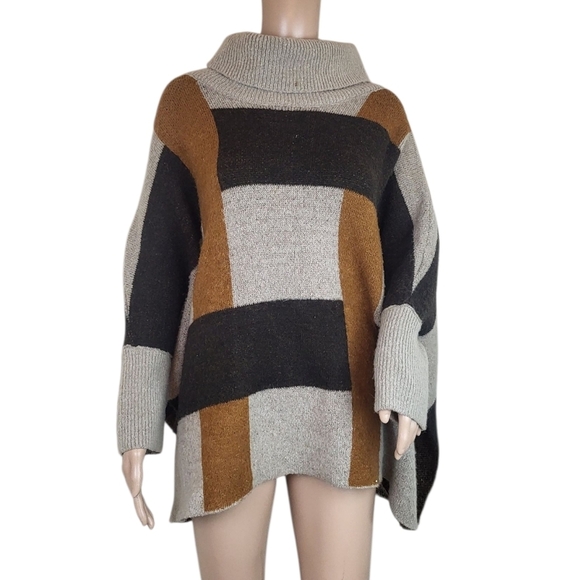 Zara Sweaters - Zara Knit Tan Brown Poncho Sweater Wool Blend Oversized Womens